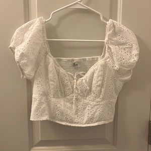 hollister white eyelid puff sleeve with tie